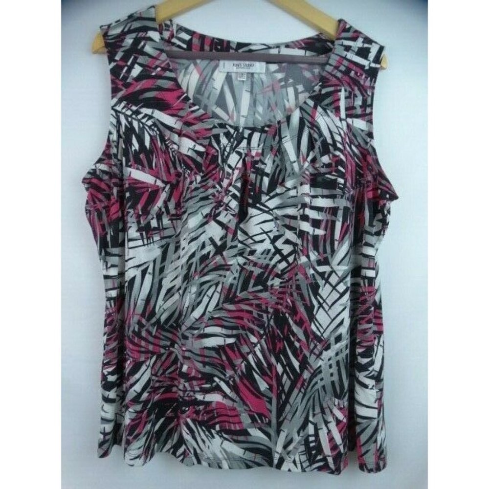 Jones Studio Top Women's Plus Size 1X Sleeveless Pink Black White Shirt Blouse